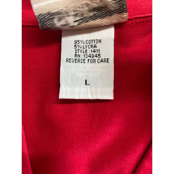 Distinct Red Tunic Top Large Lace Trim 3/4 Sleeve Split Neck Blouse Boho Chic - Picture 4 of 8